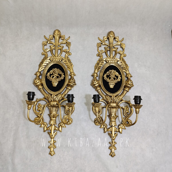 Antique Design Double Sconces Heavy Metal Wall Lamp with Velvet Framing