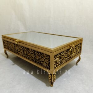 Vintage Ornate Glass Top Multipurpose Trinket Box Metal