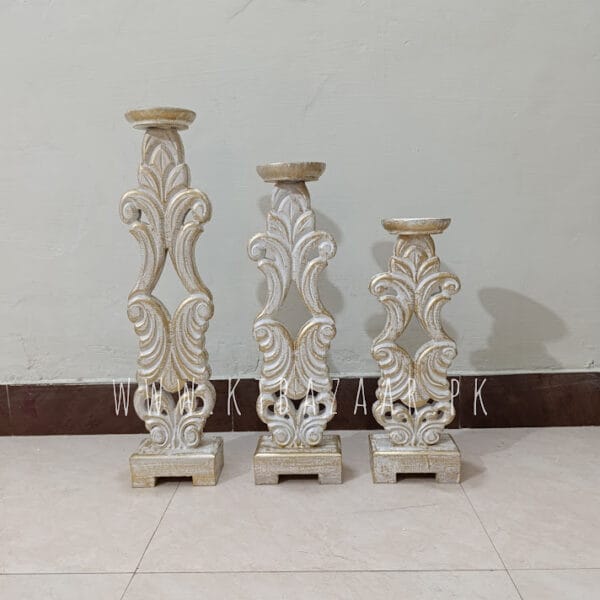 Antique Altar-Style Pillar Candle Stands (set of 3)