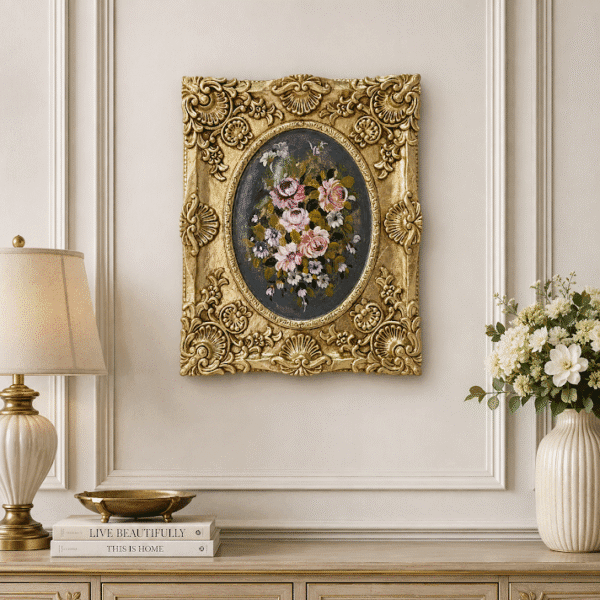 Vintage Style Gilt Carved Frame with Oval Floral Hand Painting