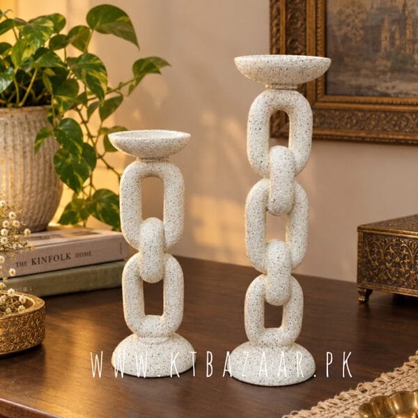 Textured Chain-Link Pillar Candle Holder Set