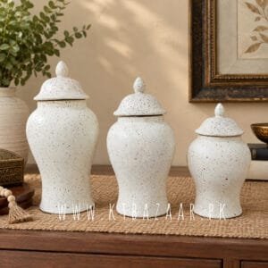 Artisanal Granite-Effect Lidded Urn set of 3