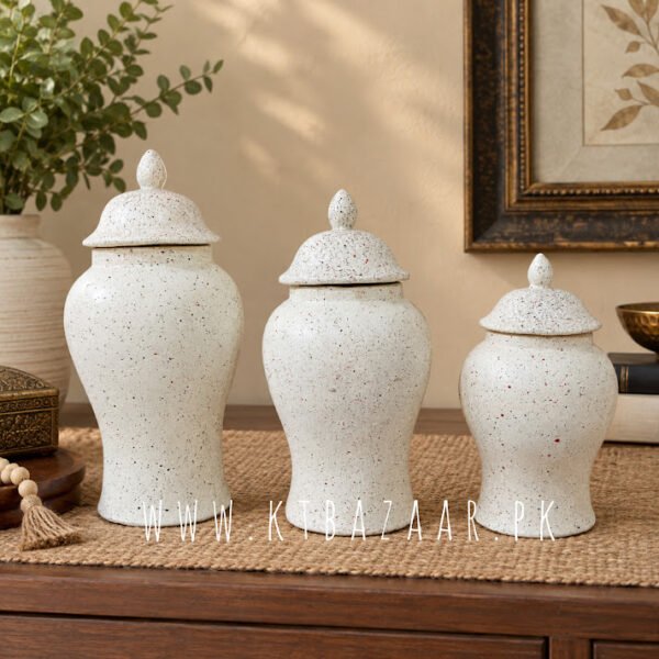 Artisanal Granite-Effect Lidded Urn set of 3